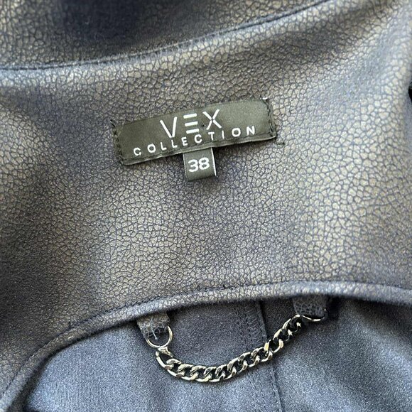 Vex Collection Navy Faux-Leather Moto Jacket with Hook-Eye Closure – EU 38 - Picture 14 of 14